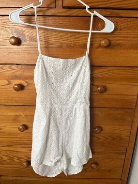 White Eyelet Spaghetti-Strap Women's Bodysuit Romper